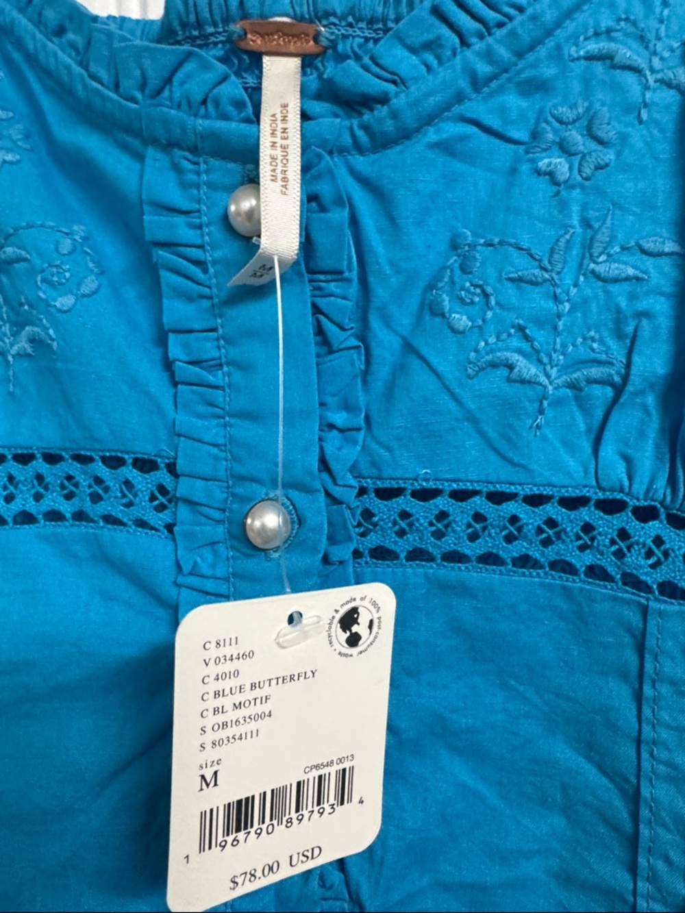Free People Turquoise Button-Front Cropped Camisole - Picture 3 of 3